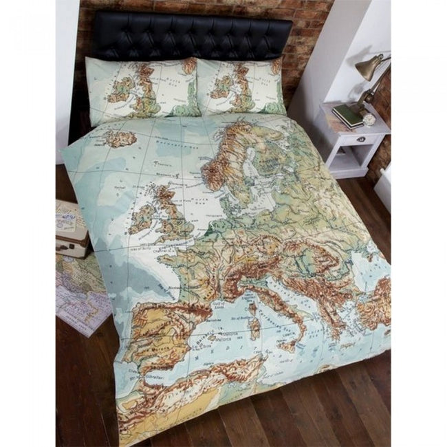 Front - Bedding & Beyond Europe Map Duvet Set