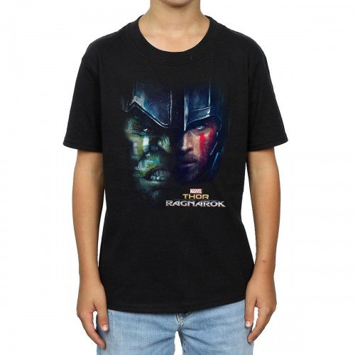 Front - Thor: Ragnarok Boys Hulk Split Face Cotton T-Shirt