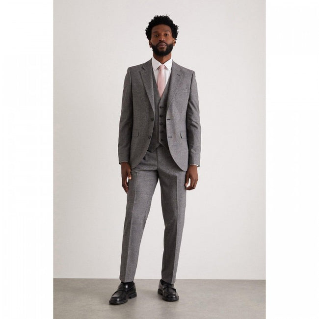 Front - Burton Mens Grid Checked Textured Slim Suit Jacket