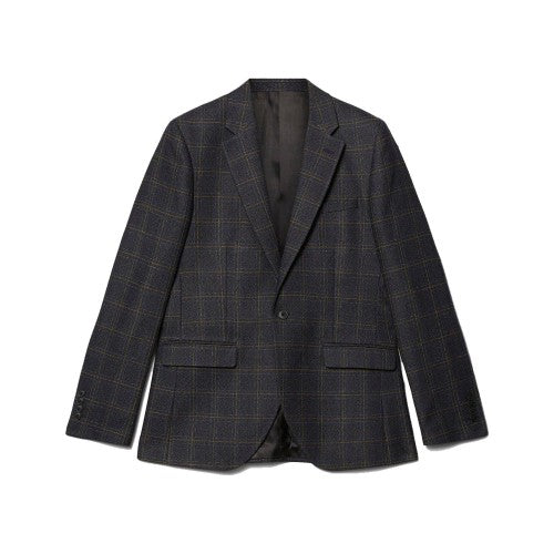 Front - Burton Mens Windowpane Check Single-Breasted Slim Blazer