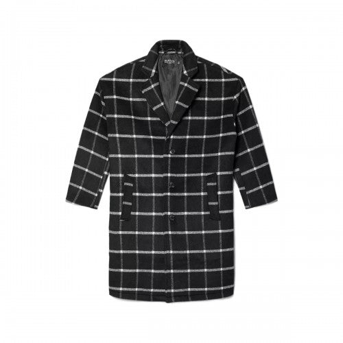 Front - Burton Mens Checked Wool Relaxed Fit Overcoat