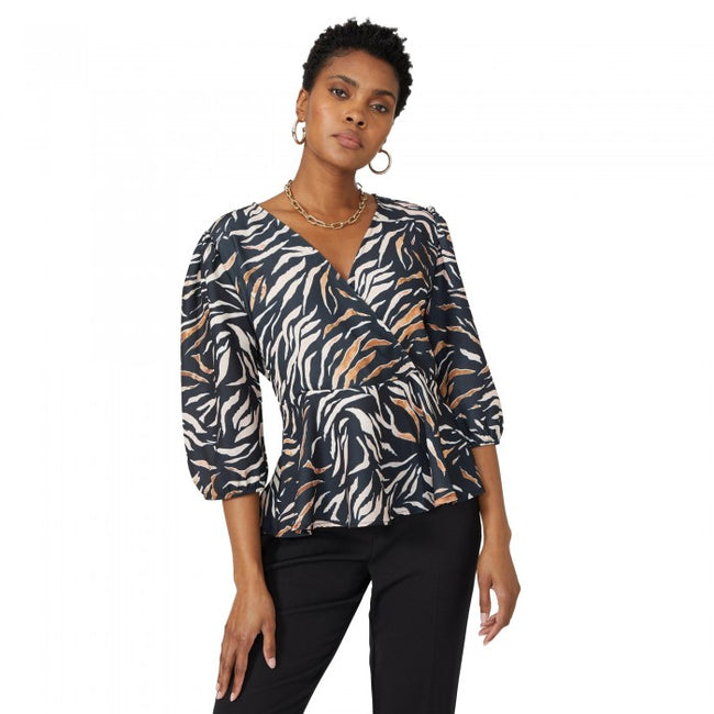 Front - Principles Womens/Ladies Zebra Print Wrap Blouse