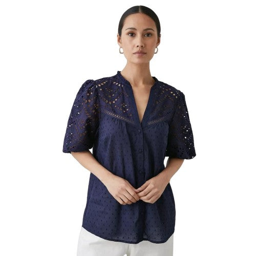 Front - Principles Womens/Ladies Broderie Dobby Button Through Top
