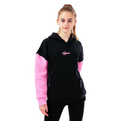 Front - Hype Girls Leopard Panel Scribble Hoodie