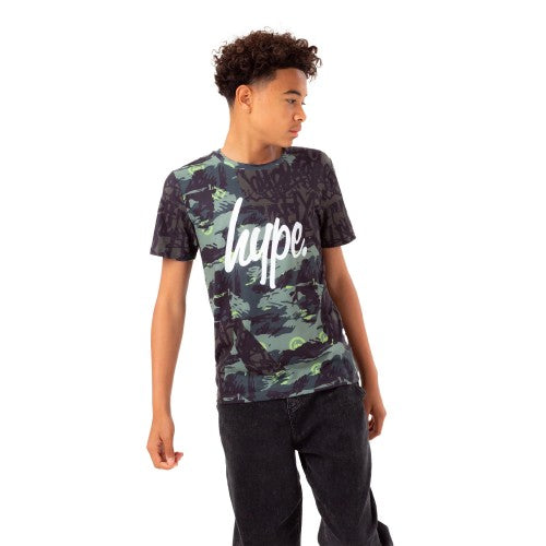 Front - Hype Boys Tyler Camo Script T-Shirt