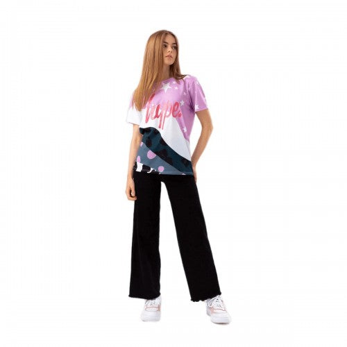 Front - Hype Girls Star Wave Glitter Script T-Shirt