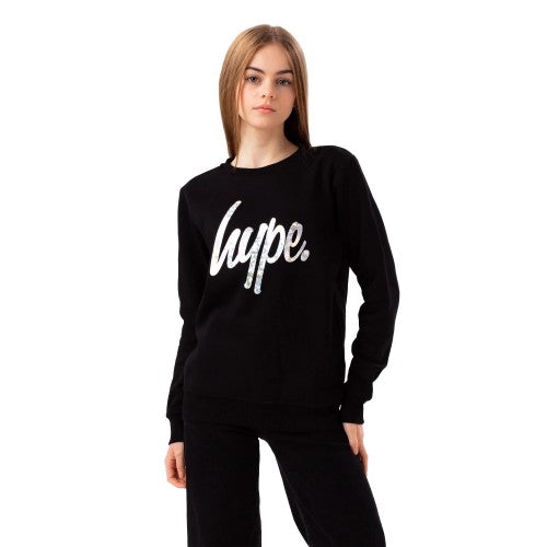 Front - Hype Girls Holographic Script Crew Neck Sweatshirt