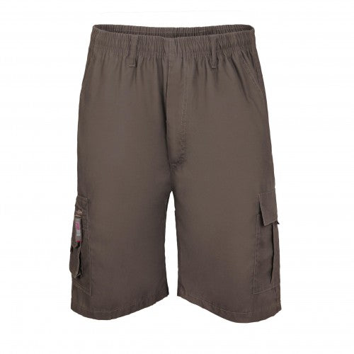Front - Krisp Mens Cotton Plain Elasticated Waist Cargo Shorts