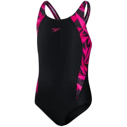 Front - Speedo Girls Hyper Boom Splice One Piece Bathing Suit