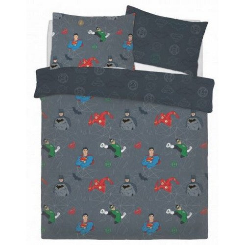 Front - Justice League Graphic Grid Reversible Duvet Set