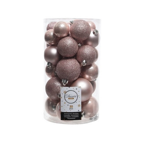 Blush Pink - Front - Kaemingk Shatterproof Christmas Baubles (Pack Of 30)