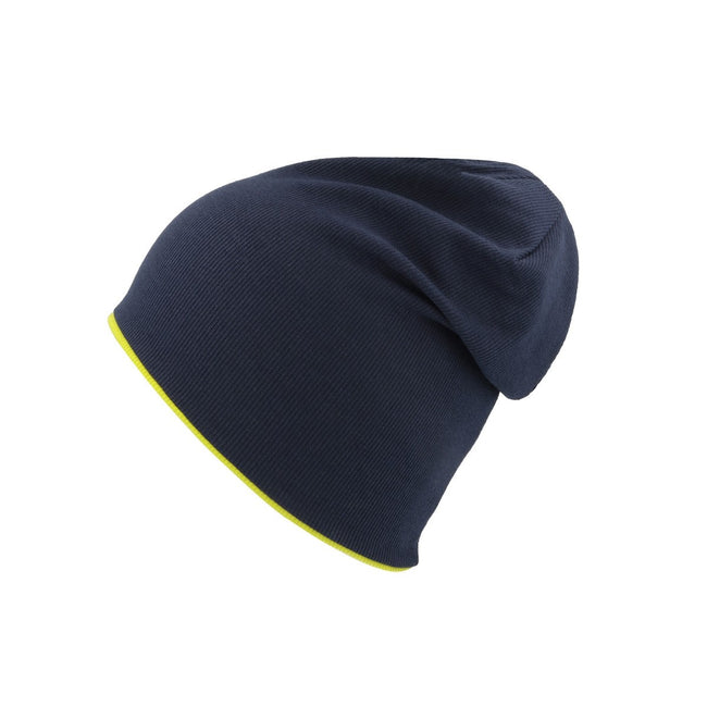 Navy-Safety Yellow - Front - Atlantis Extreme Reversible Jersey Slouch Beanie