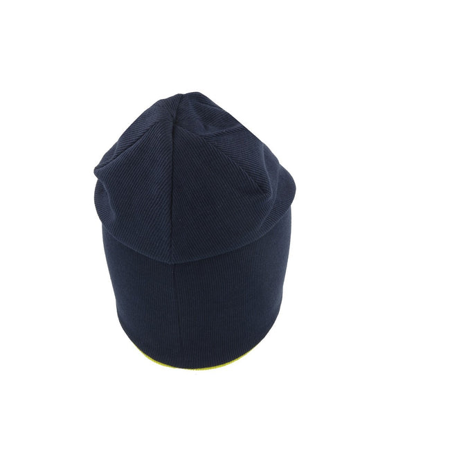 Navy-Safety Yellow - Side - Atlantis Extreme Reversible Jersey Slouch Beanie