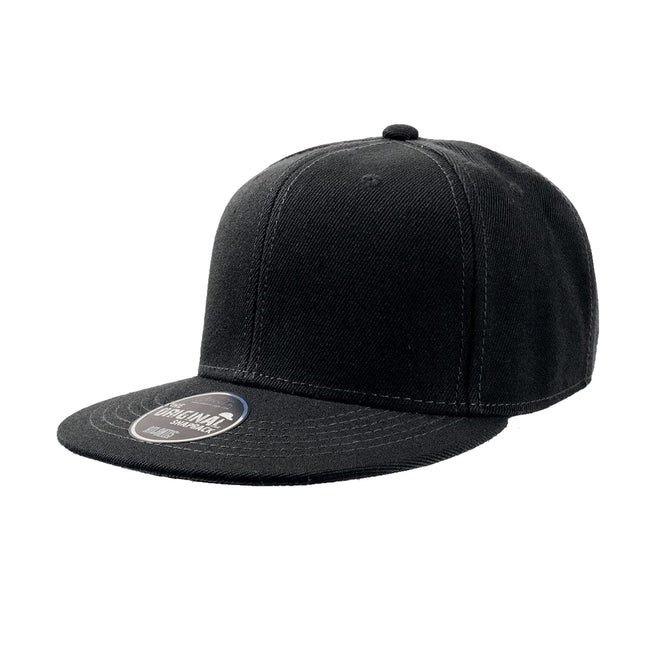 Black - Front - Atlantis Children-Kids Flat Visor 6 Panel Snap Back Cap