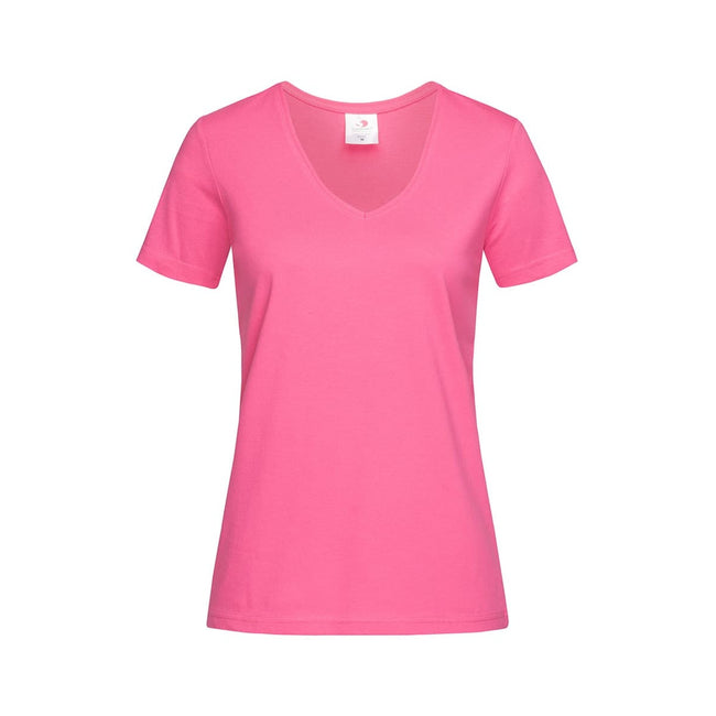 Sweet Pink - Front - Stedman Womens-Ladies Classic V Neck Tee