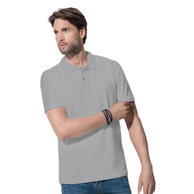 Heather Gray - Back - Stedman Mens Cotton Polo