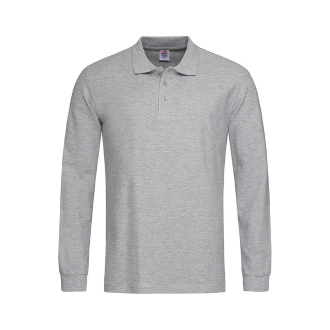 Heather Gray - Front - Stedman Mens Long Sleeved Cotton Polo