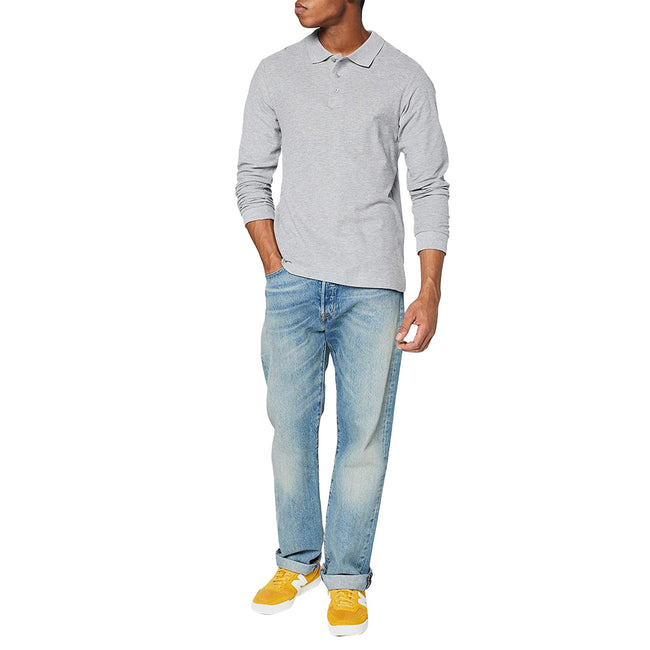 Heather Gray - Back - Stedman Mens Long Sleeved Cotton Polo