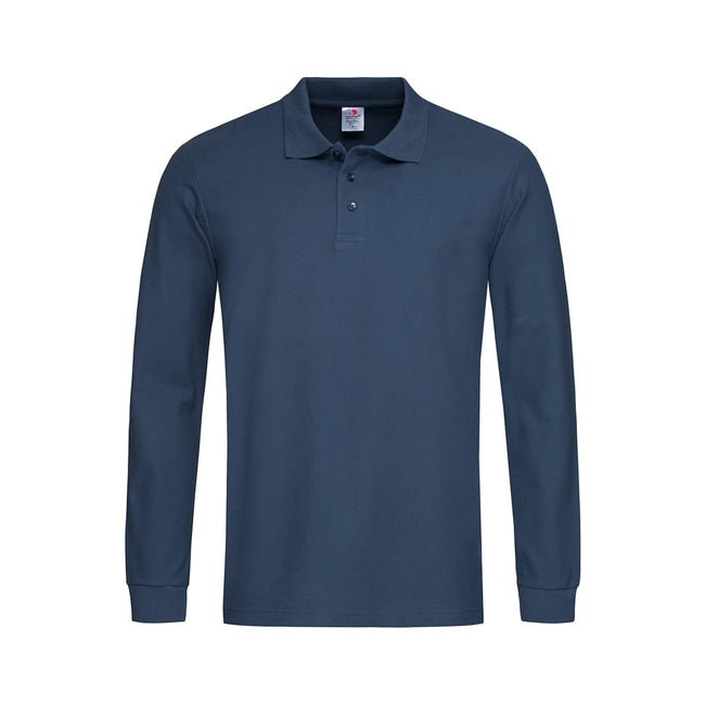 Navy - Back - Stedman Mens Long Sleeved Cotton Polo