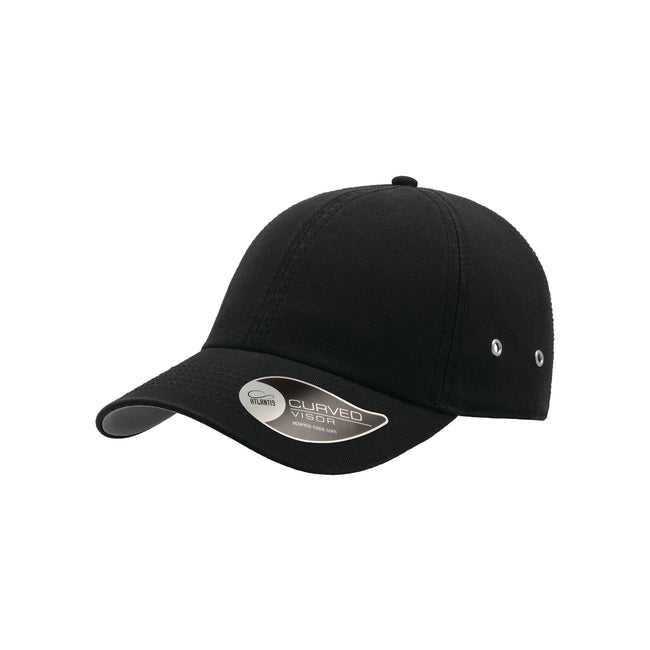 Black - Side - Atlantis Action 6 Panel Chino Baseball Cap (Pack of 2)