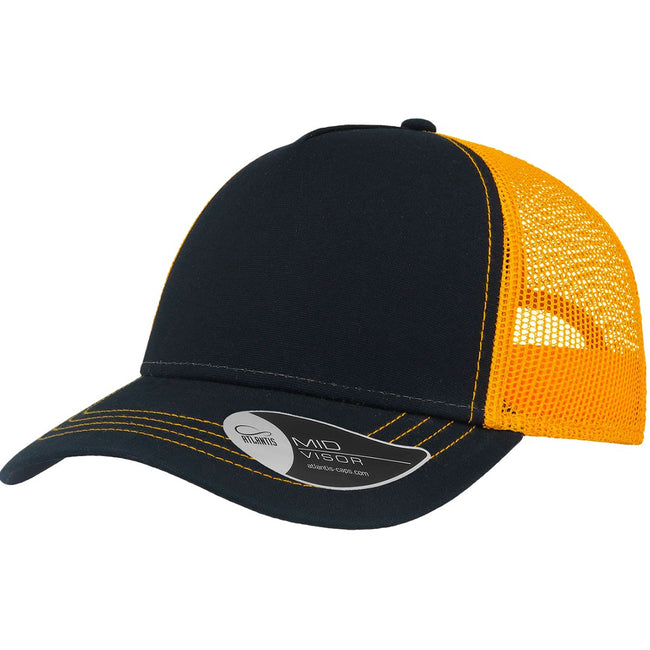 Navy-Yellow - Front - Atlantis Rapper Canvas 5 Panel Trucker Cap