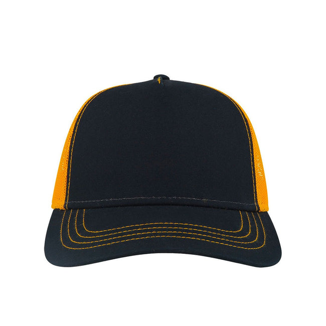 Navy-Yellow - Side - Atlantis Rapper Canvas 5 Panel Trucker Cap