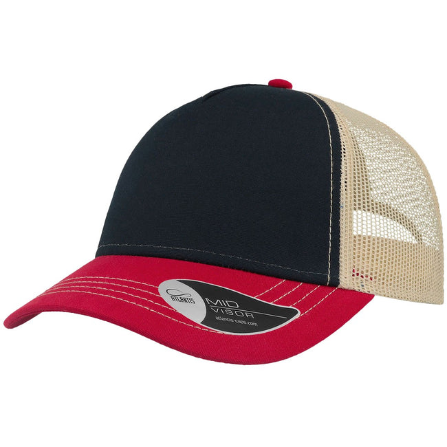 Navy-Burgundy-Beige - Front - Atlantis Rapper Canvas 5 Panel Trucker Cap