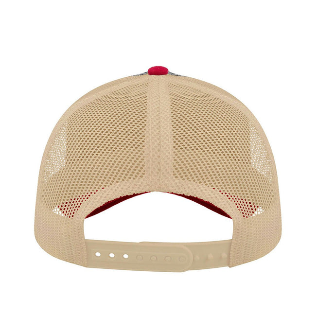 Navy-Burgundy-Beige - Side - Atlantis Rapper Canvas 5 Panel Trucker Cap