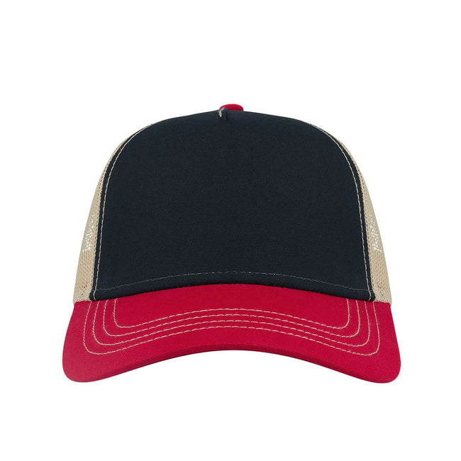 Navy-Burgundy-Beige - Lifestyle - Atlantis Rapper Canvas 5 Panel Trucker Cap