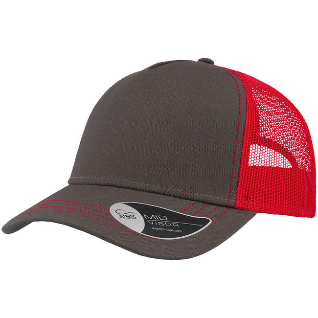 Dark Grey-Red - Front - Atlantis Rapper Canvas 5 Panel Trucker Cap