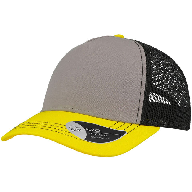 Light Grey-Yellow-Black - Front - Atlantis Rapper Canvas 5 Panel Trucker Cap