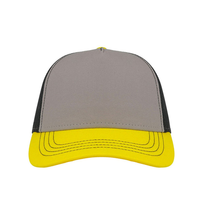 Light Grey-Yellow-Black - Side - Atlantis Rapper Canvas 5 Panel Trucker Cap
