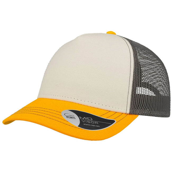 White-Yellow-Dark Grey - Front - Atlantis Rapper Canvas 5 Panel Trucker Cap