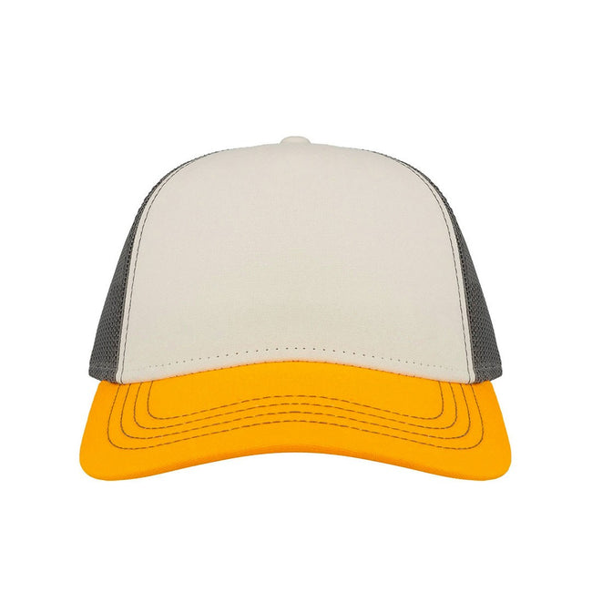 White-Yellow-Dark Grey - Side - Atlantis Rapper Canvas 5 Panel Trucker Cap