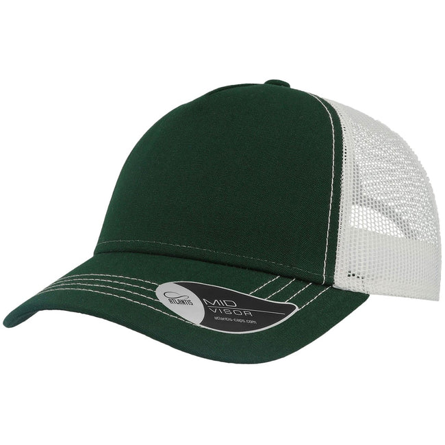 Bottle Green-White - Front - Atlantis Rapper Canvas 5 Panel Trucker Cap