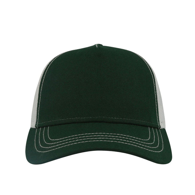 Bottle Green-White - Side - Atlantis Rapper Canvas 5 Panel Trucker Cap