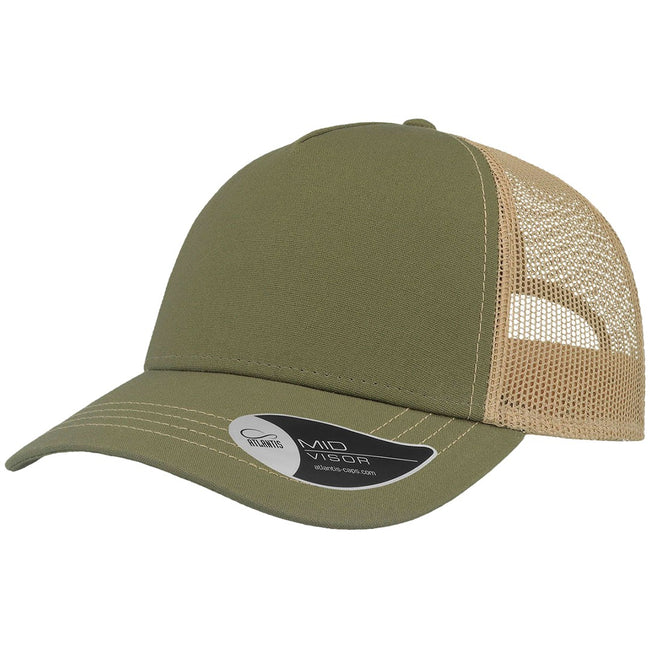 Olive-Khaki - Front - Atlantis Rapper Canvas 5 Panel Trucker Cap