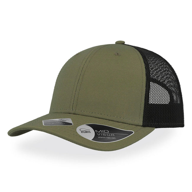 Olive-Black - Front - Atlantis Recy Three Recycled 6 Panel Trucker Cap