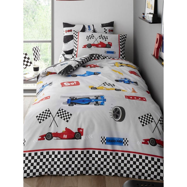 Gray-Black - Front - Racing Cars Fitted Bed Sheet Set