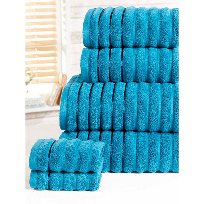 Teal - Front - Rapport Ribbed Towel Bale Set (Pack of 6)