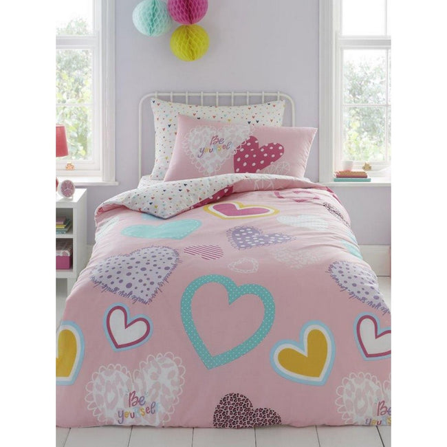 Pink-White-Blue - Back - Hearts Duvet Set