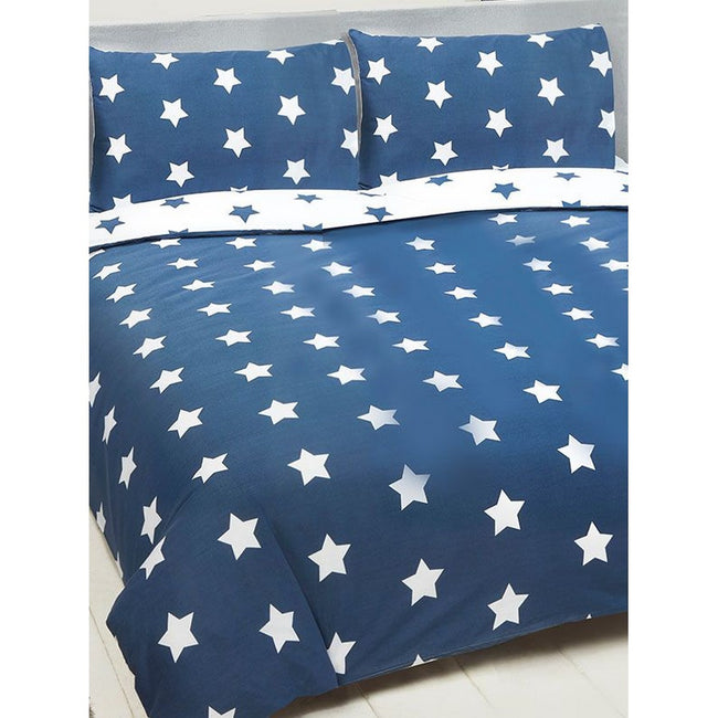 Navy Blue-White - Front - Bedding & Beyond Stars Duvet Set