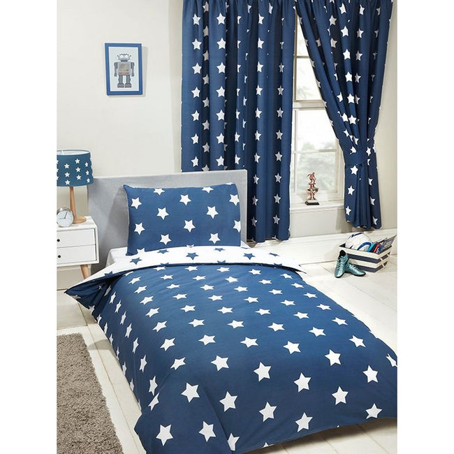 Navy Blue-White - Side - Bedding & Beyond Stars Duvet Set