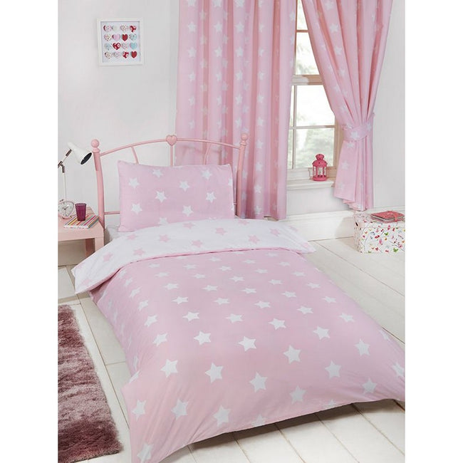 Pink-White - Side - Bedding & Beyond Stars Duvet Set