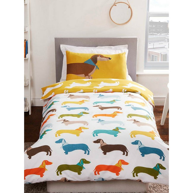 White-Yellow - Pack Shot - Rapport Sausage Dog Duvet Set