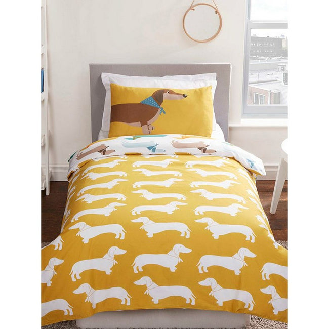 White-Yellow - Close up - Rapport Sausage Dog Duvet Set