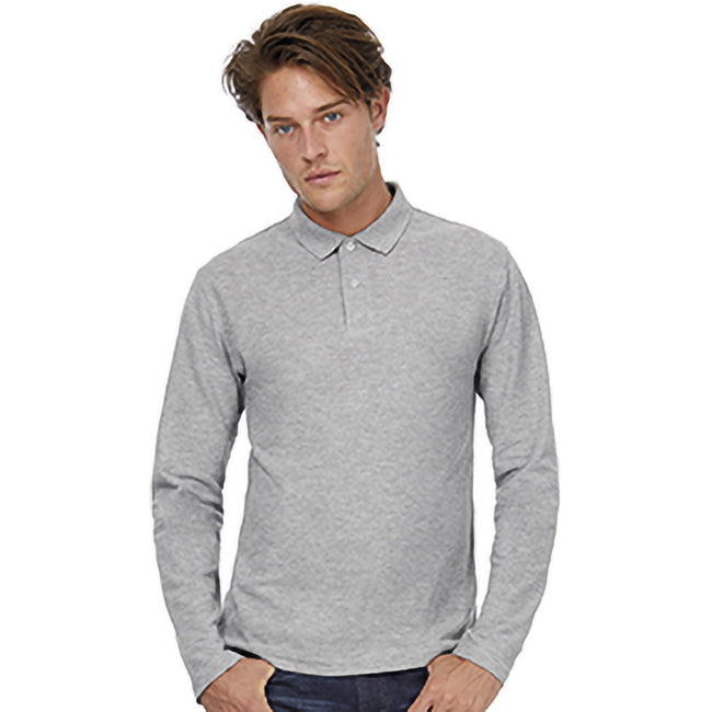 Taupe Gray - Side - B&C ID.001 Mens Long Sleeve Polo