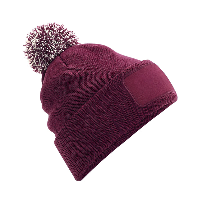 Burgundy-Off White - Front - Beechfield® Unisex Adults Snowstar Printers Beanie