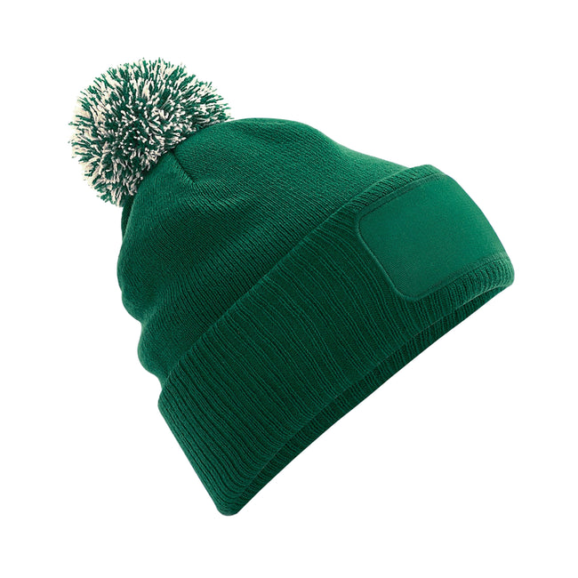 Bottle Green-Off White - Front - Beechfield® Unisex Adults Snowstar Printers Beanie