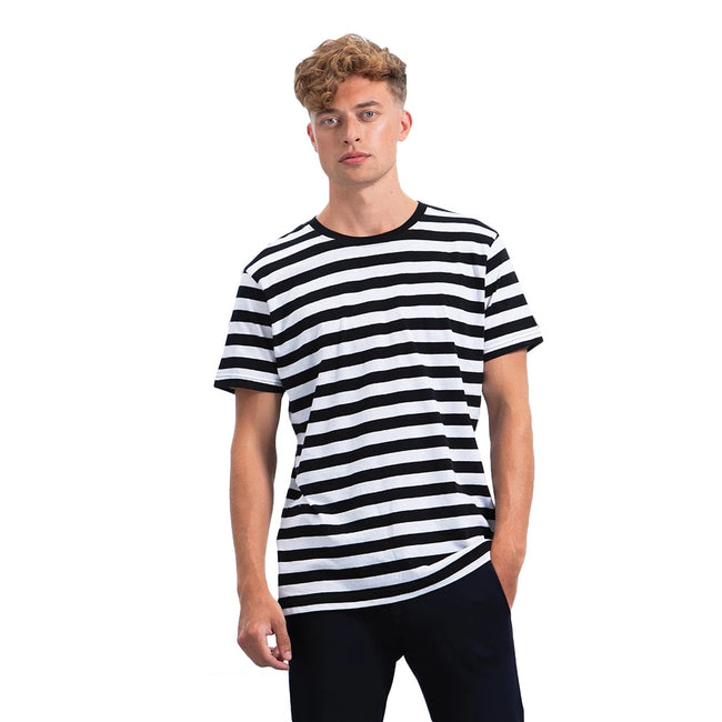 Black-White - Back - Mantis Mens Striped T-Shirt